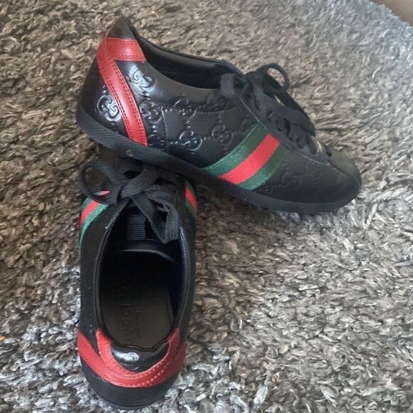 GUCCI Guccissima Black Leather, Web Ace Sneakers Low Top. Size 35 1/2. … - Picture 2 of 10